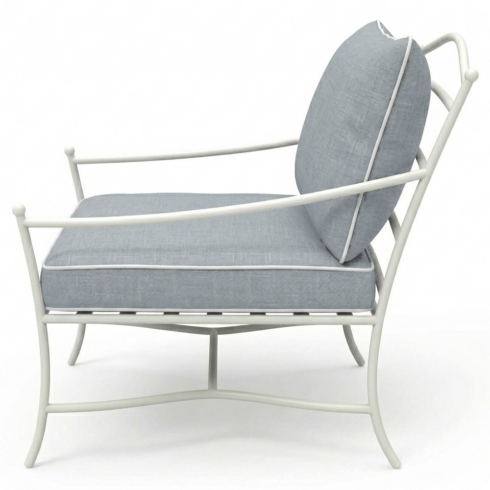 Clemence Blue Haze Sunbrella White Iron Outdoor Lounge Chair|