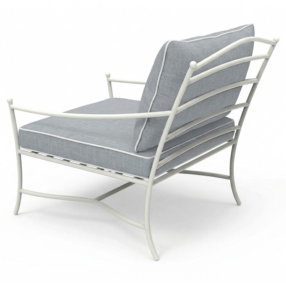 Clemence Blue Haze Sunbrella White Iron Outdoor Lounge Chair|