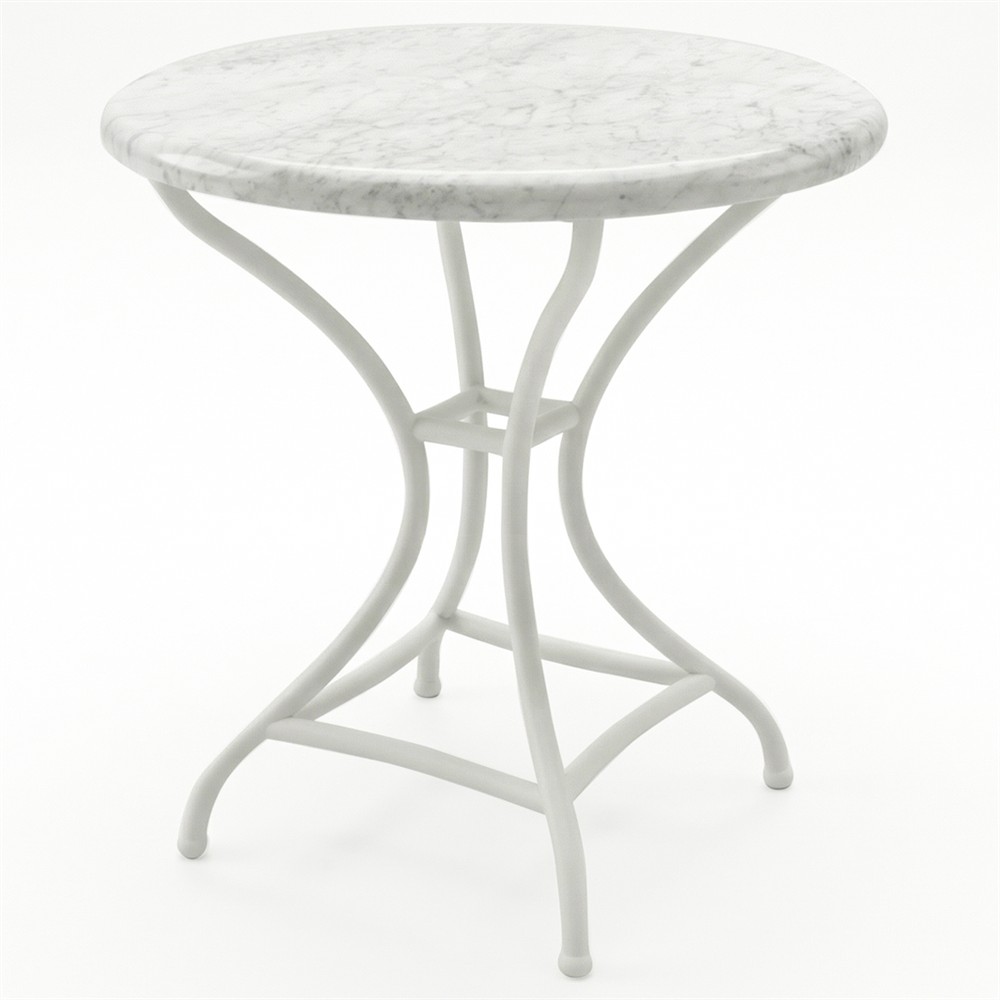 Clemence Carrara Marble White Iron Round Outdoor Side Table|