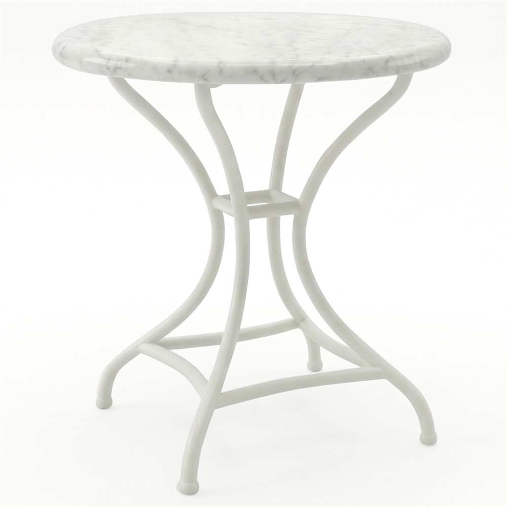 Clemence Carrara Marble White Iron Round Outdoor Side Table|