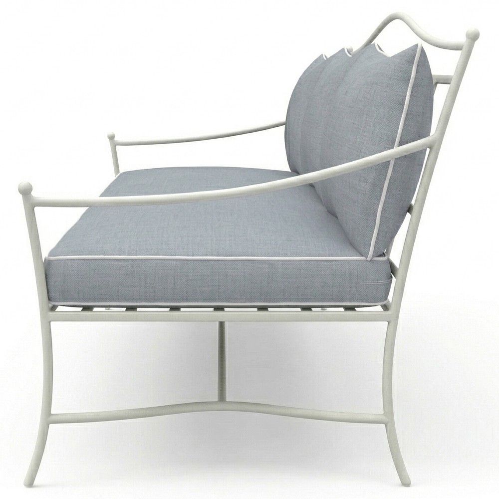 Clemence Blue Haze Sunbrella White Iron Outdoor Sofa - 83"|
