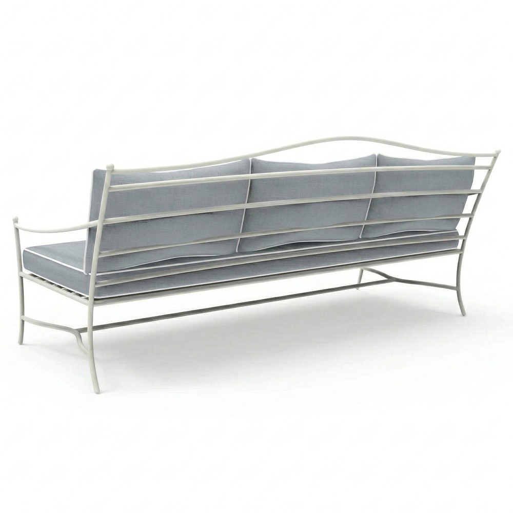 Clemence Blue Haze Sunbrella White Iron Outdoor Sofa - 83"|