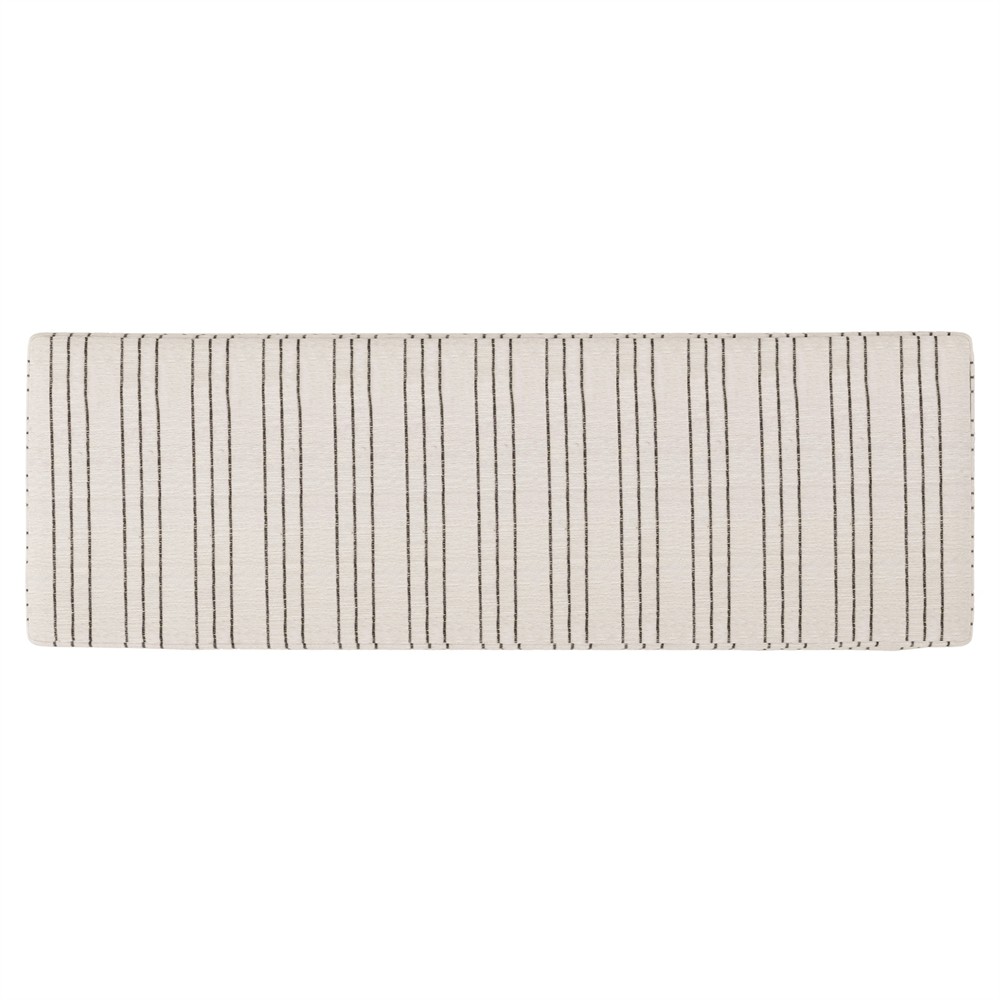 Caleb Updated Traditional Beige Stripe Burnished Brass Iron Bedroom Bench|