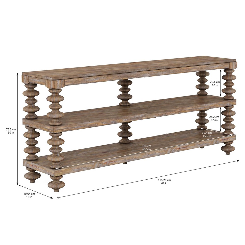 Massimo Updated Traditional Brown Pine Wood Console Table|