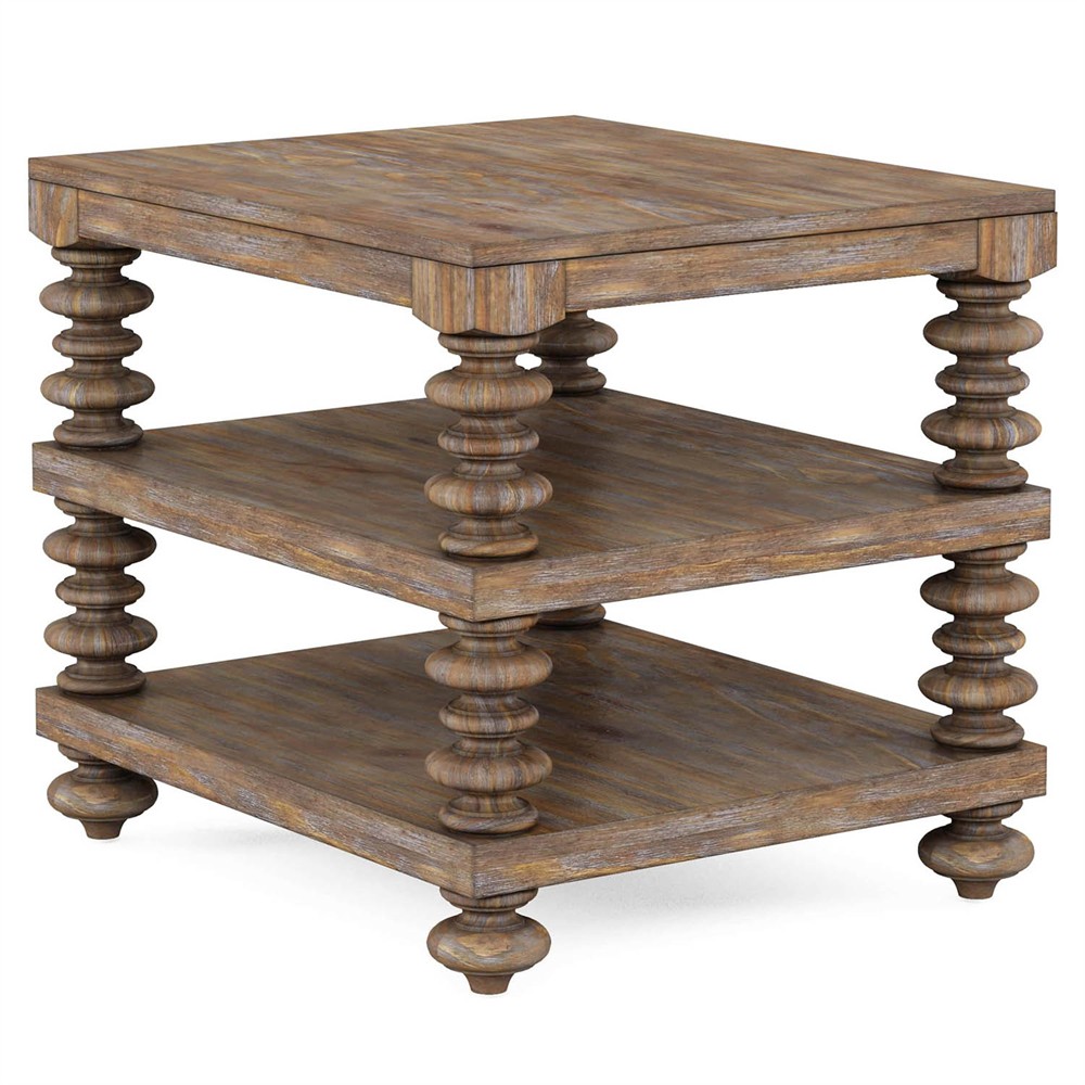 Massimo Updated Traditional Brown Pine Wood Rectangular End Table|
