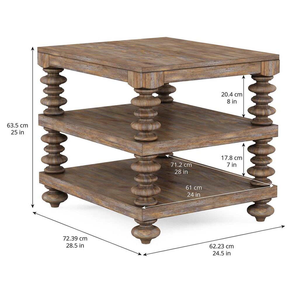 Massimo Updated Traditional Brown Pine Wood Rectangular End Table|