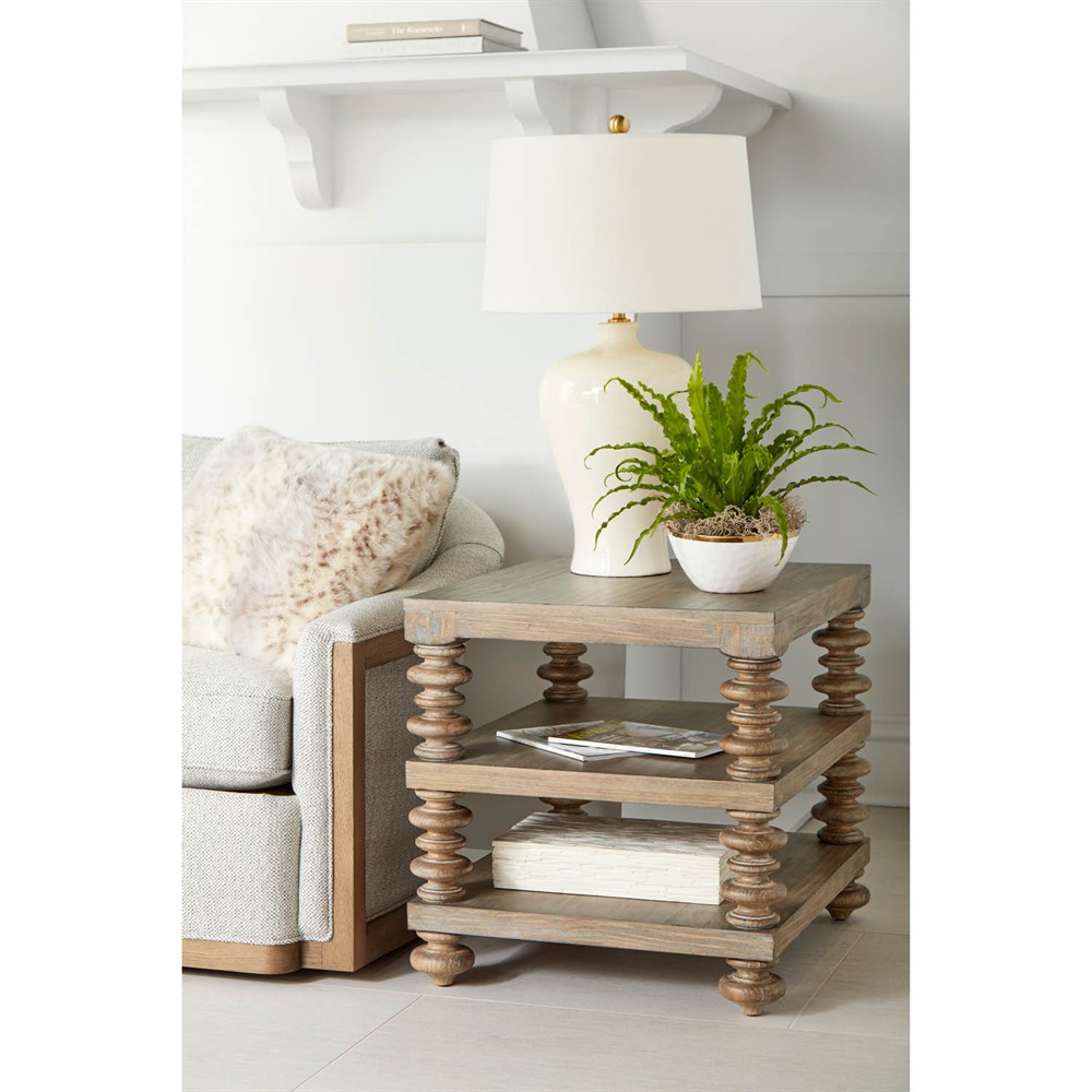 Massimo Updated Traditional Brown Pine Wood Rectangular End Table|