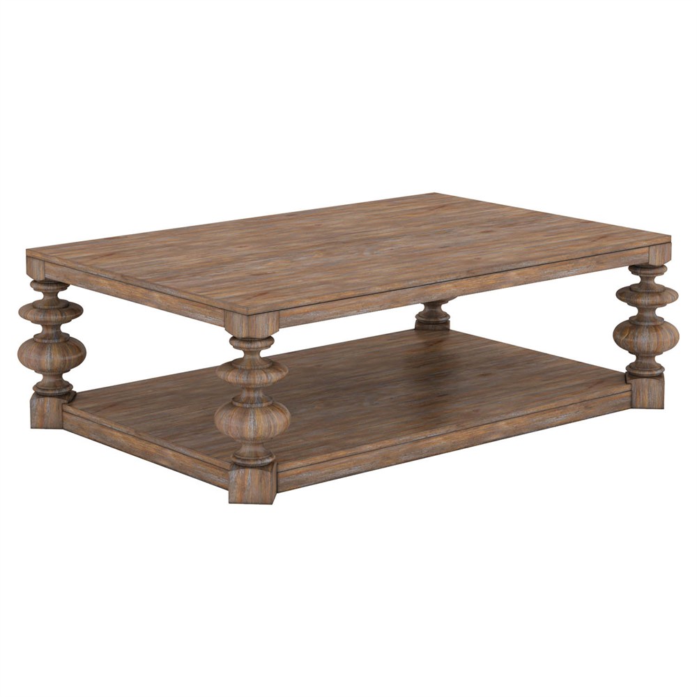 Massimo Updated Traditional Brown Pine Wood Rectangular Cocktail Table|