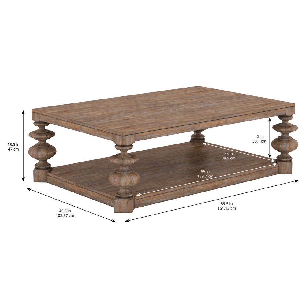 Massimo Updated Traditional Brown Pine Wood Rectangular Cocktail Table|