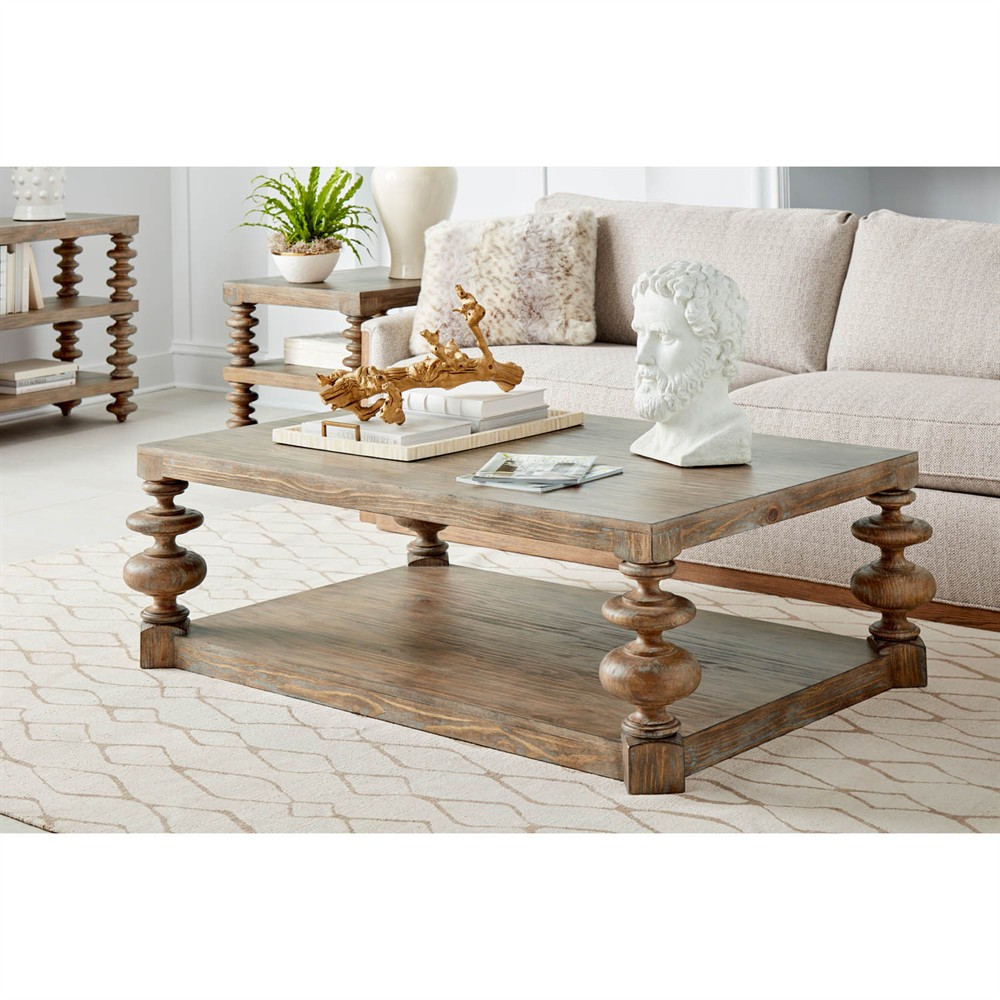 Massimo Updated Traditional Brown Pine Wood Rectangular Cocktail Table|