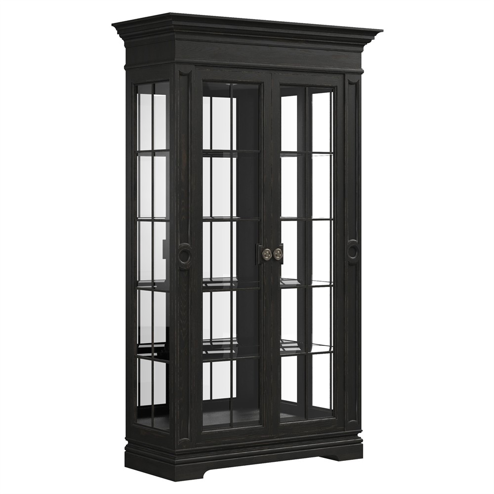 John Updated Traditional Black Pine Wood Glass Cabinet|