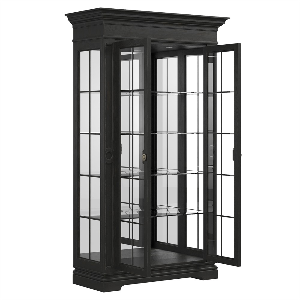John Updated Traditional Black Pine Wood Glass Cabinet|
