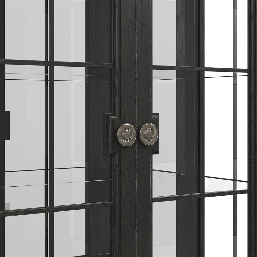 John Updated Traditional Black Pine Wood Glass Cabinet|
