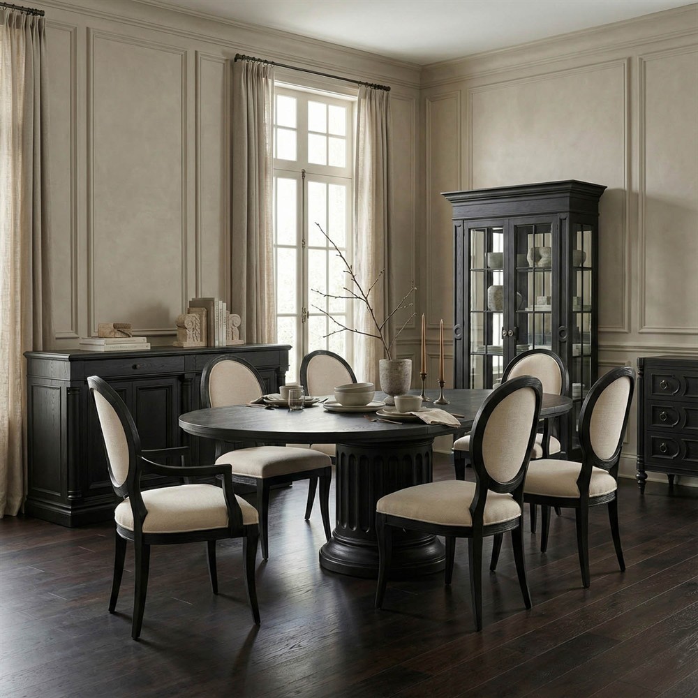 John Updated Traditional Black Pine Wood Glass Cabinet|