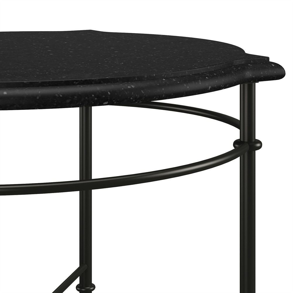 John Updated Traditional Black Granite Bronze Metal Round Side Table|