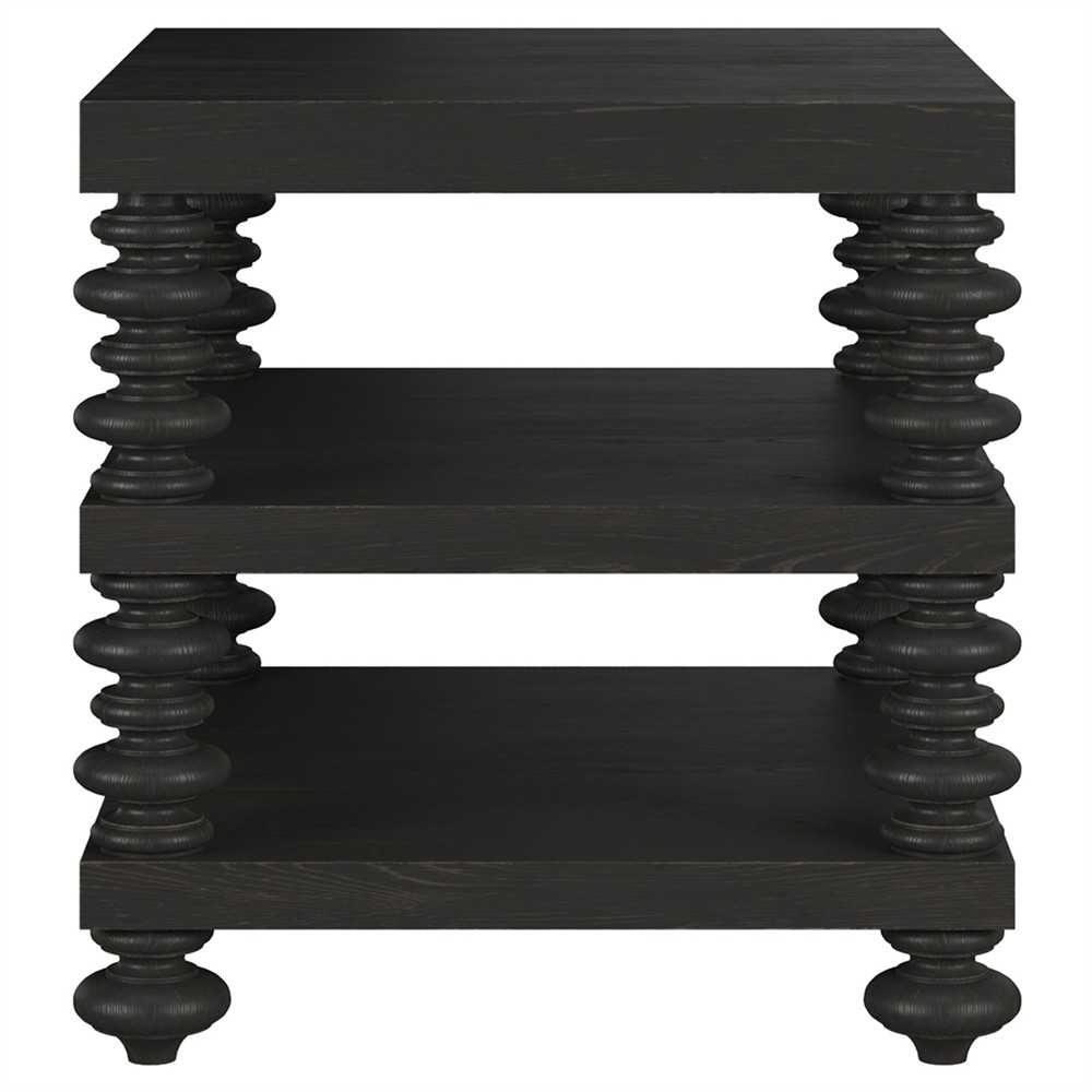 John Updated Traditional Black Pine Wood Rectangular End Table|