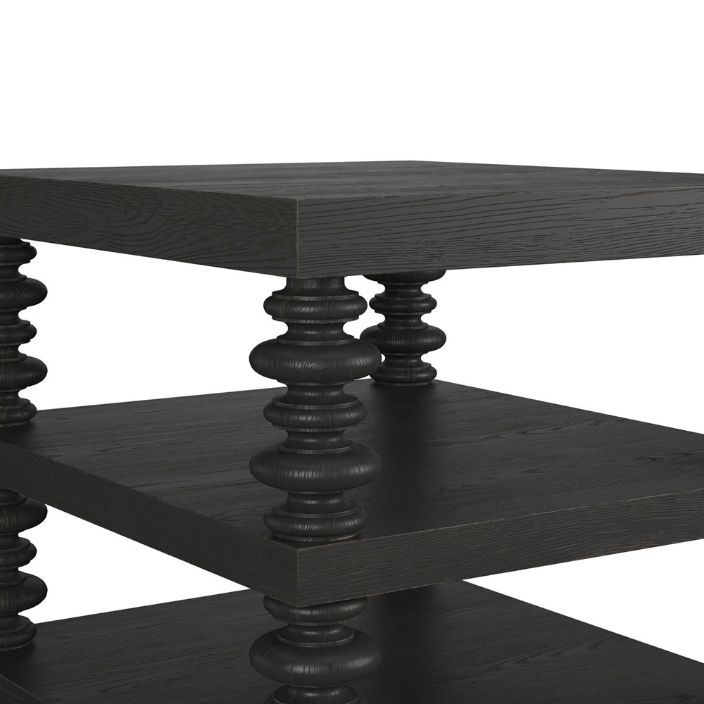 John Updated Traditional Black Pine Wood Rectangular End Table|