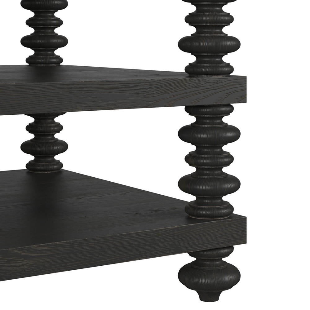 John Updated Traditional Black Pine Wood Rectangular End Table|