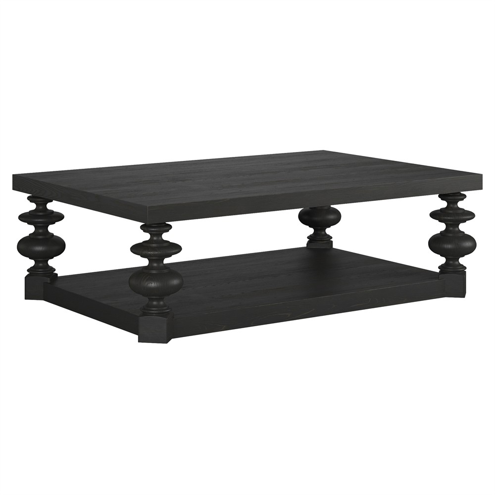 John Updated Traditional Black Pine Wood Rectangular Coffee Table|