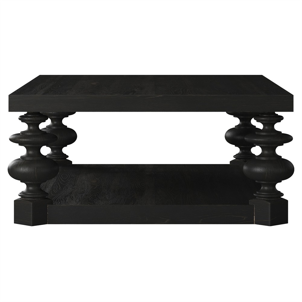 John Updated Traditional Black Pine Wood Rectangular Coffee Table|