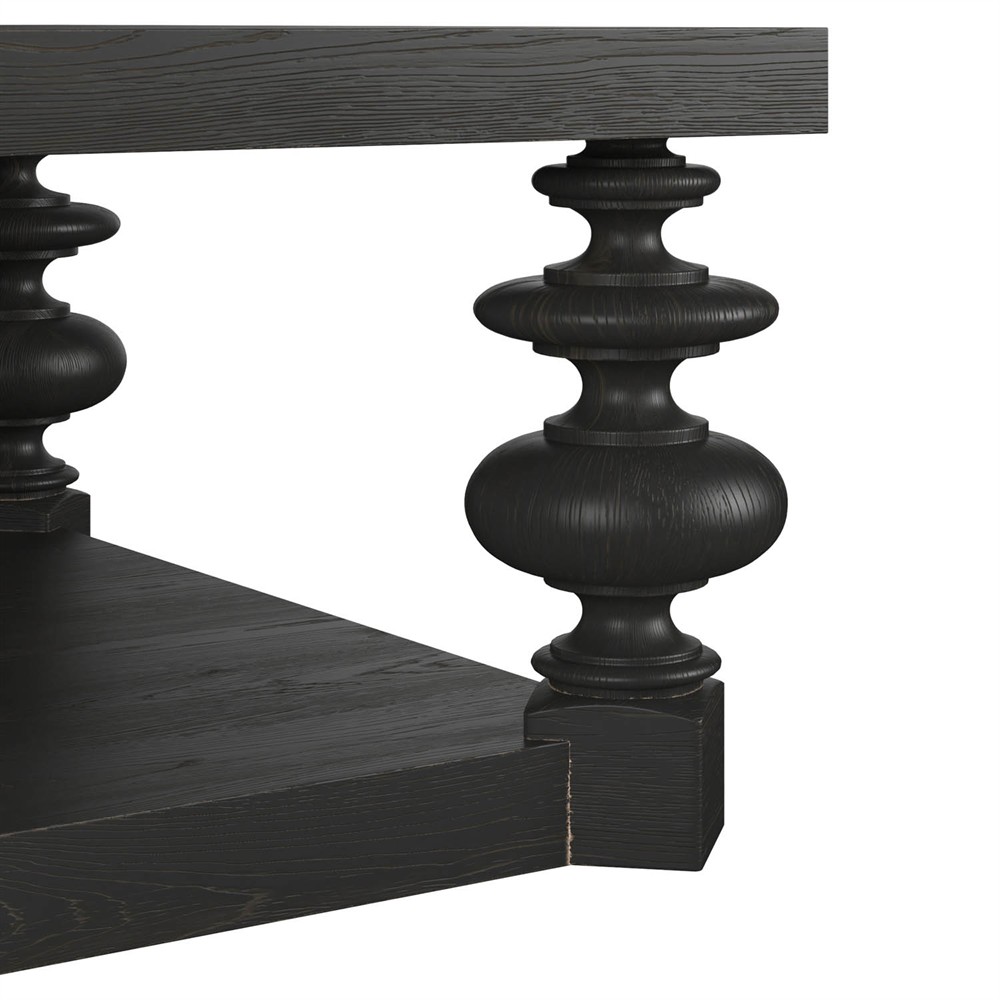 John Updated Traditional Black Pine Wood Rectangular Coffee Table|