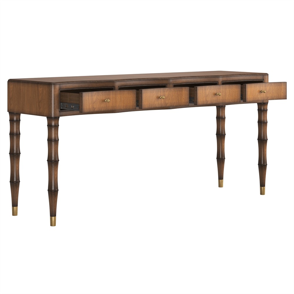 Zaylen Updated Traditional Brown Wood Bamboo Console Table|