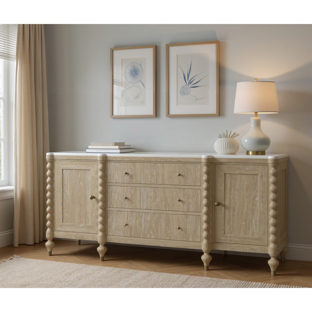 Eren Updated Traditional Light Brown Wood Spindle Sideboard|