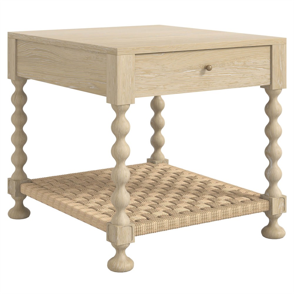 Eren Updated Traditional Light Brown Wood Rectangular Spindle End Table|