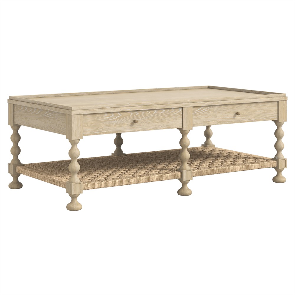 Eren Updated Traditional Light Brown Wood Rectangular Spindle Storage Coffee Table|