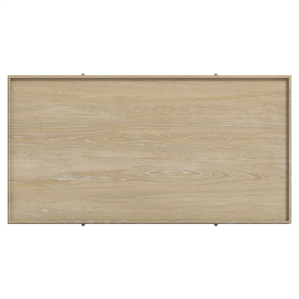 Eren Updated Traditional Light Brown Wood Rectangular Spindle Storage Coffee Table|