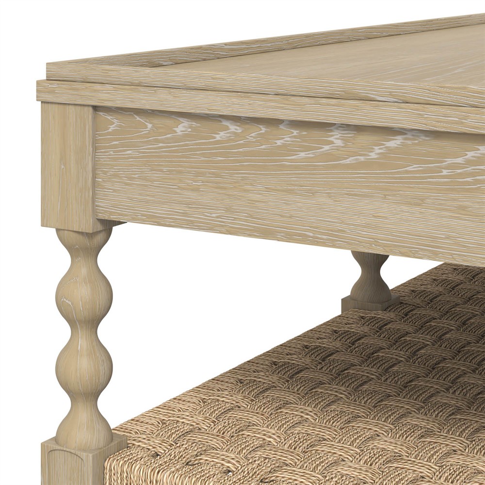 Eren Updated Traditional Light Brown Wood Rectangular Spindle Storage Coffee Table|