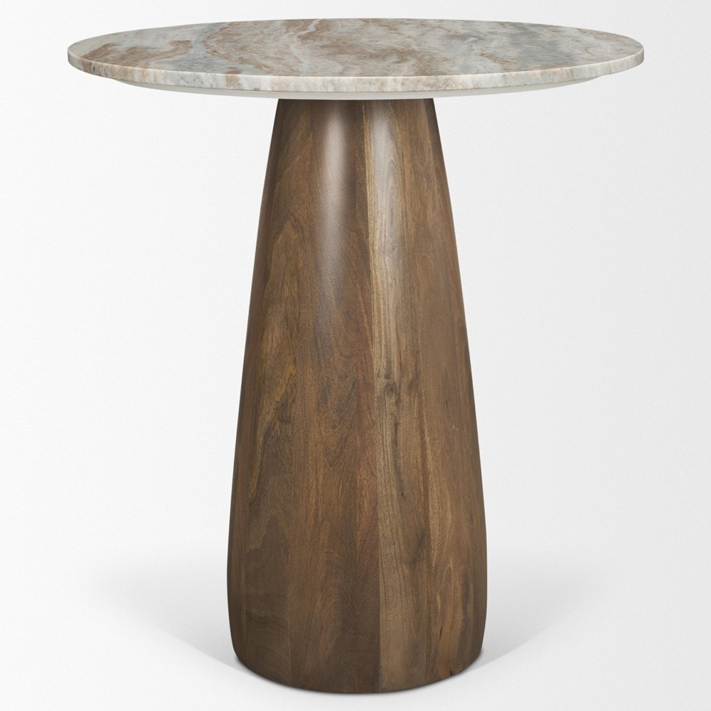 Albine Modern Classic Marble Dark Brown Wood Round Bistro Dining Table - 32"|