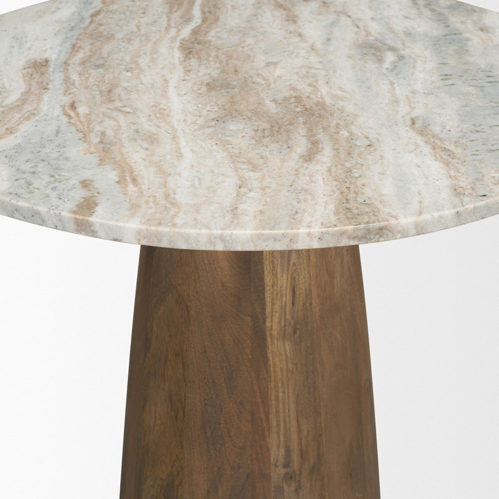 Albine Modern Classic Marble Dark Brown Wood Round Bistro Dining Table - 32"|