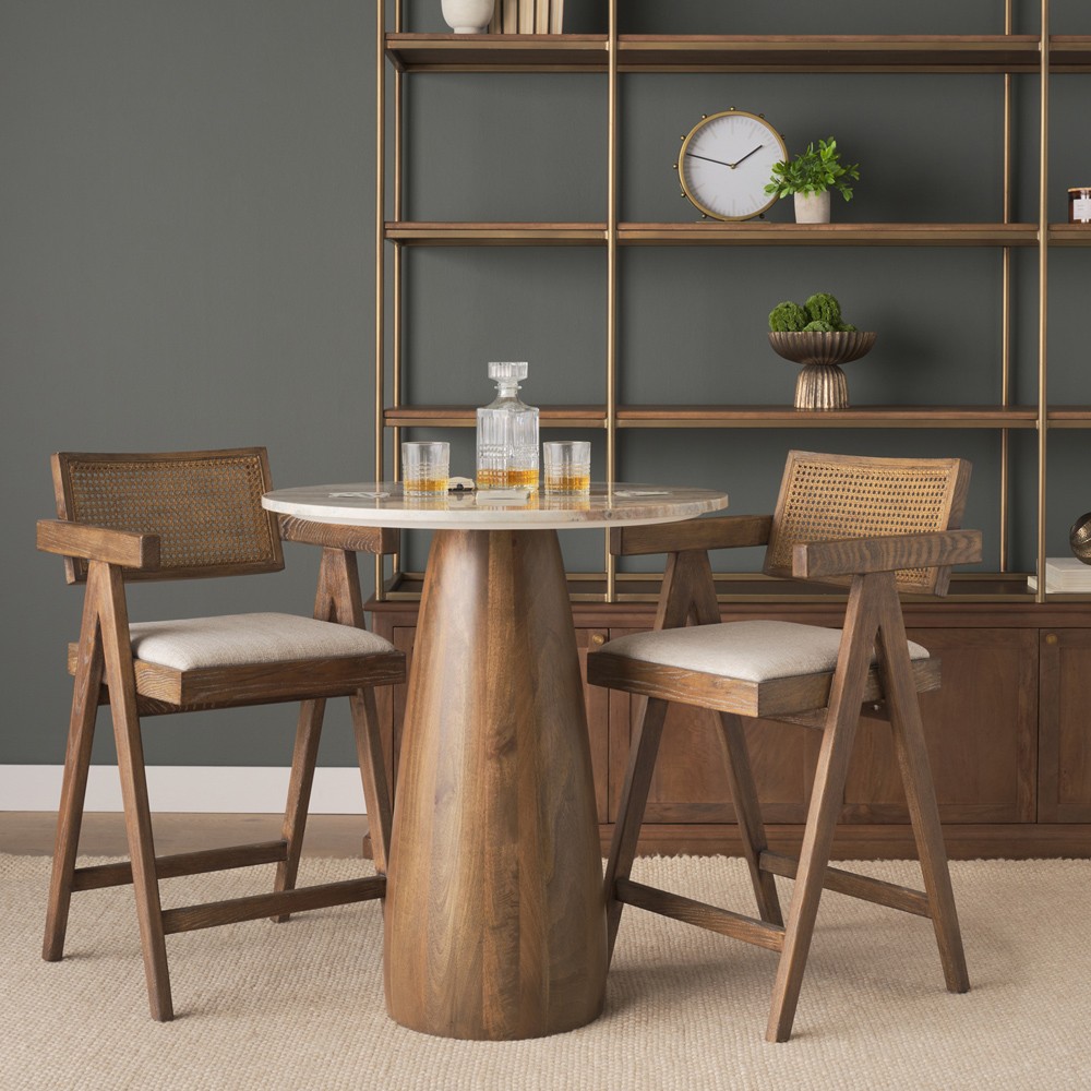 Albine Modern Classic Marble Dark Brown Wood Round Bistro Dining Table - 32"|