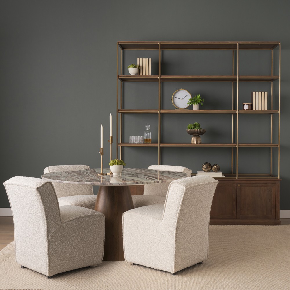 Albine Modern Classic Marble Brown Wood Round Dining Table- 54"|