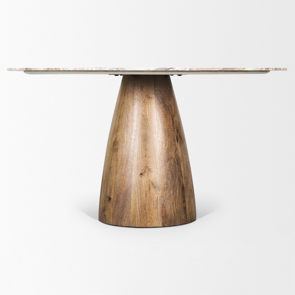 Albine Modern Classic Marble Brown Wood Round Dining Table- 54"|