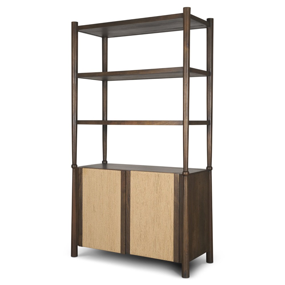 Delphia Coastal Beach Dark Brown Wood Woven Rope Bookcase|