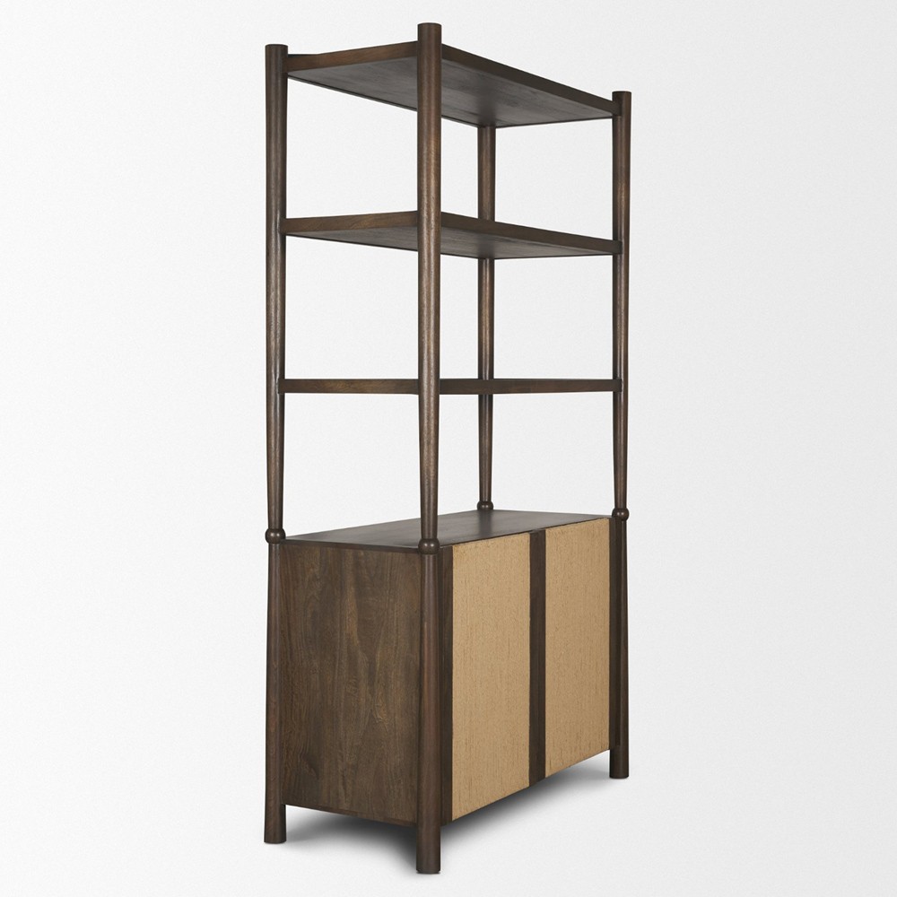 Delphia Coastal Beach Dark Brown Wood Woven Rope Bookcase|