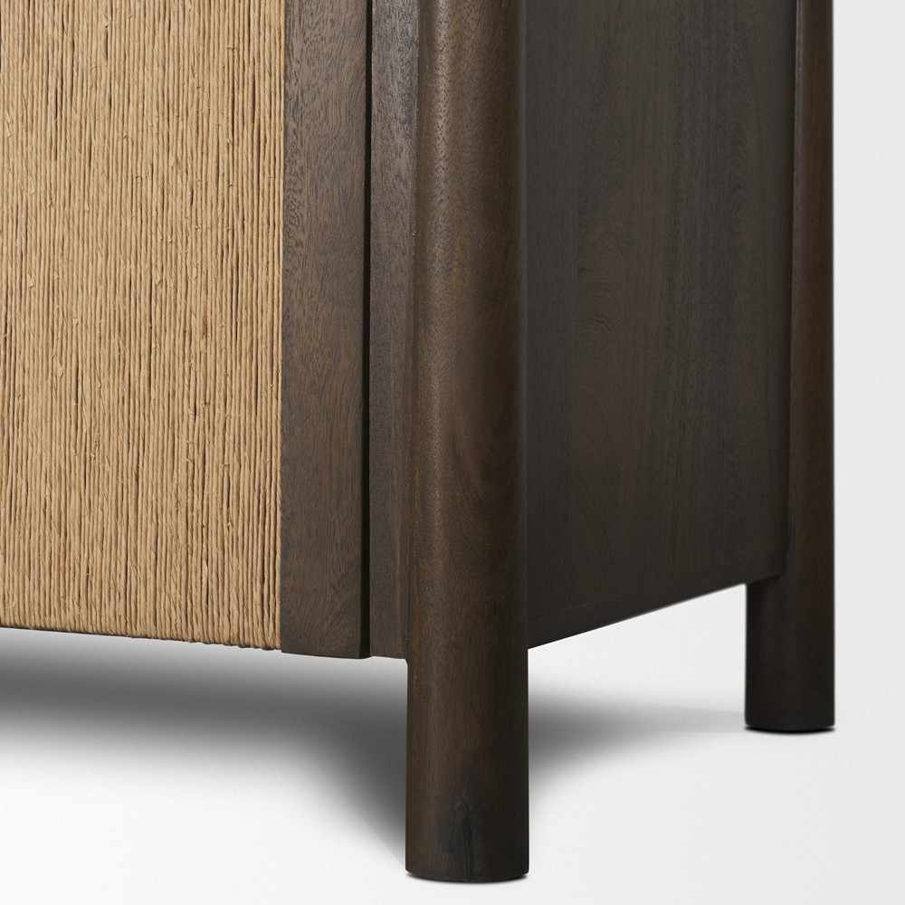 Delphia Coastal Beach Dark Brown Wood Woven Rope Bookcase|