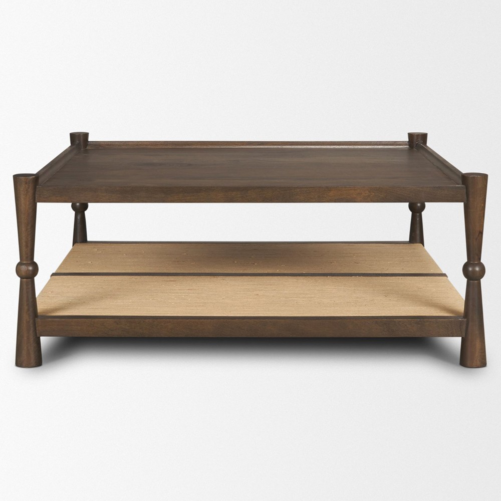 Delphia Coastal Dark Brown Wood Woven Rope Square Coffee Table|