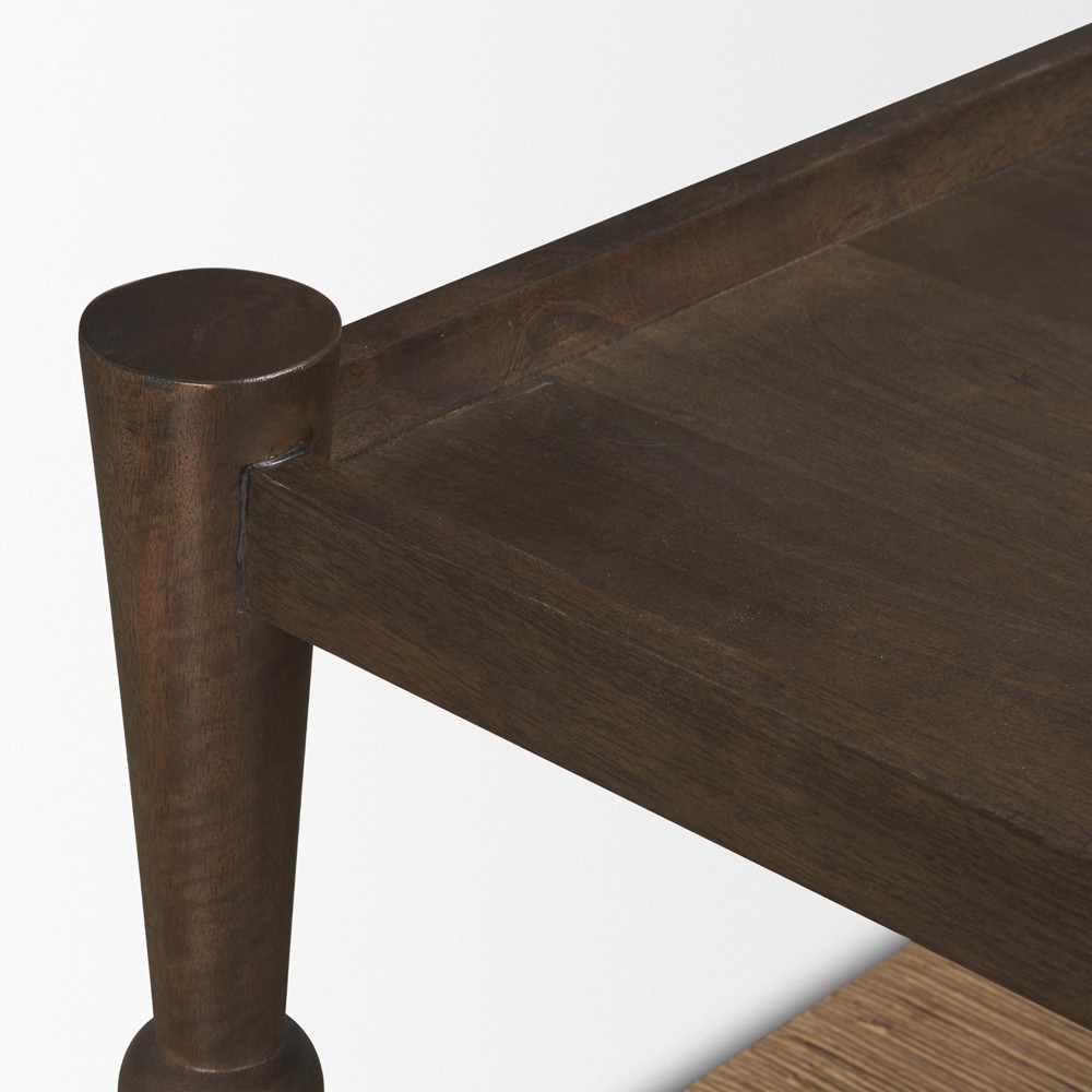 Delphia Coastal Dark Brown Wood Woven Rope Square Coffee Table|