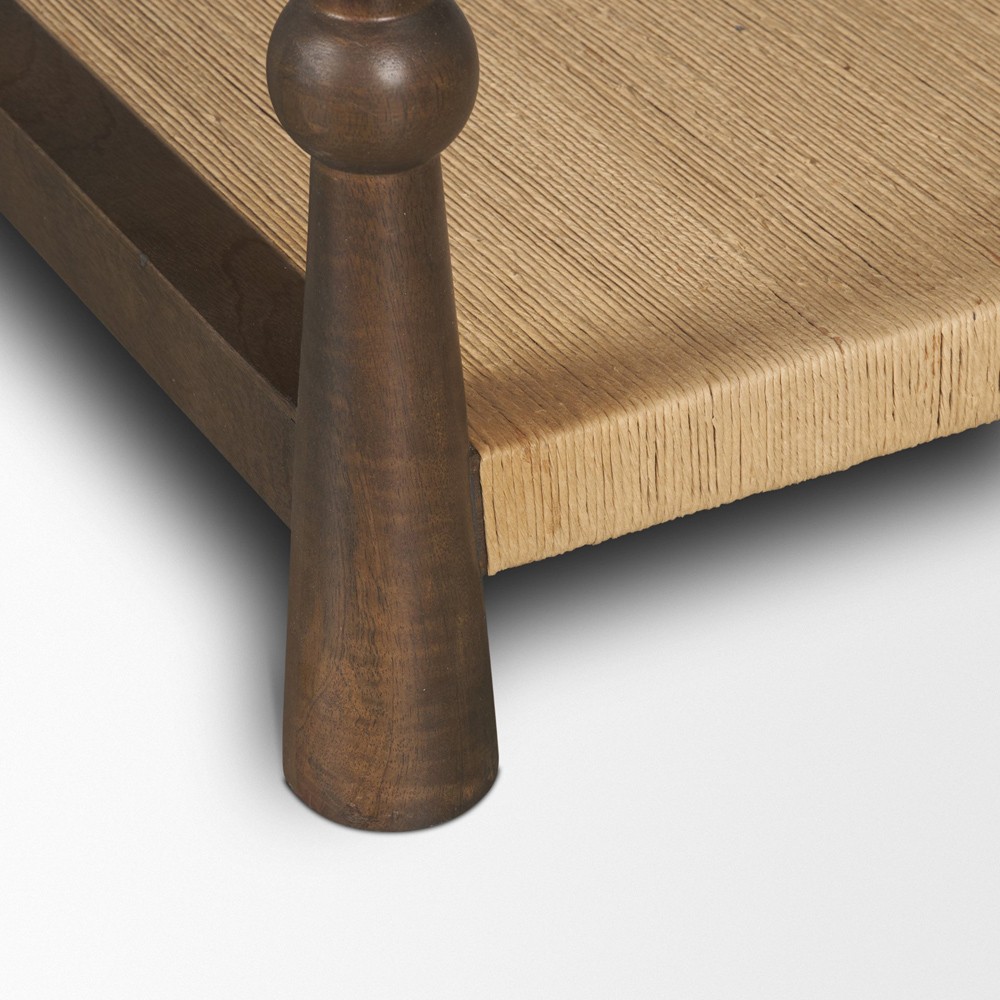 Delphia Coastal Dark Brown Wood Woven Rope Square Coffee Table|