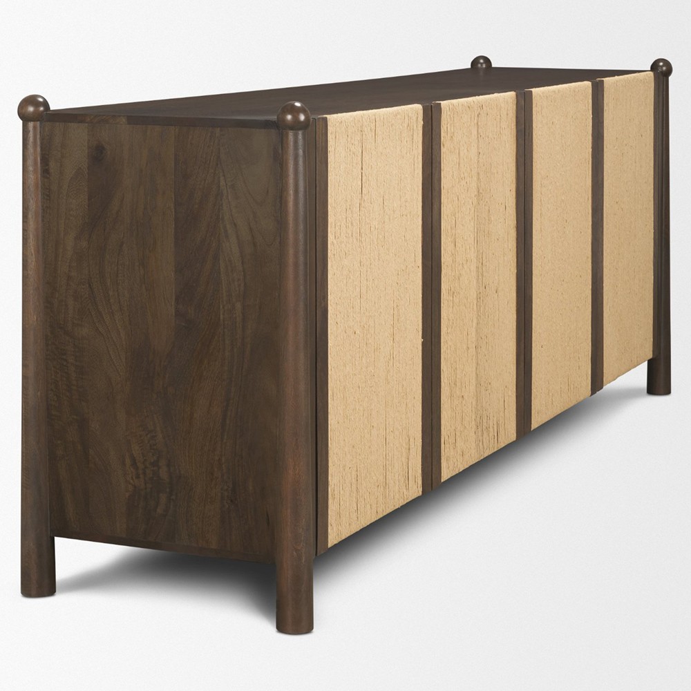Delphia Coastal Beach Dark Brown Wood Woven Rope Sideboard|