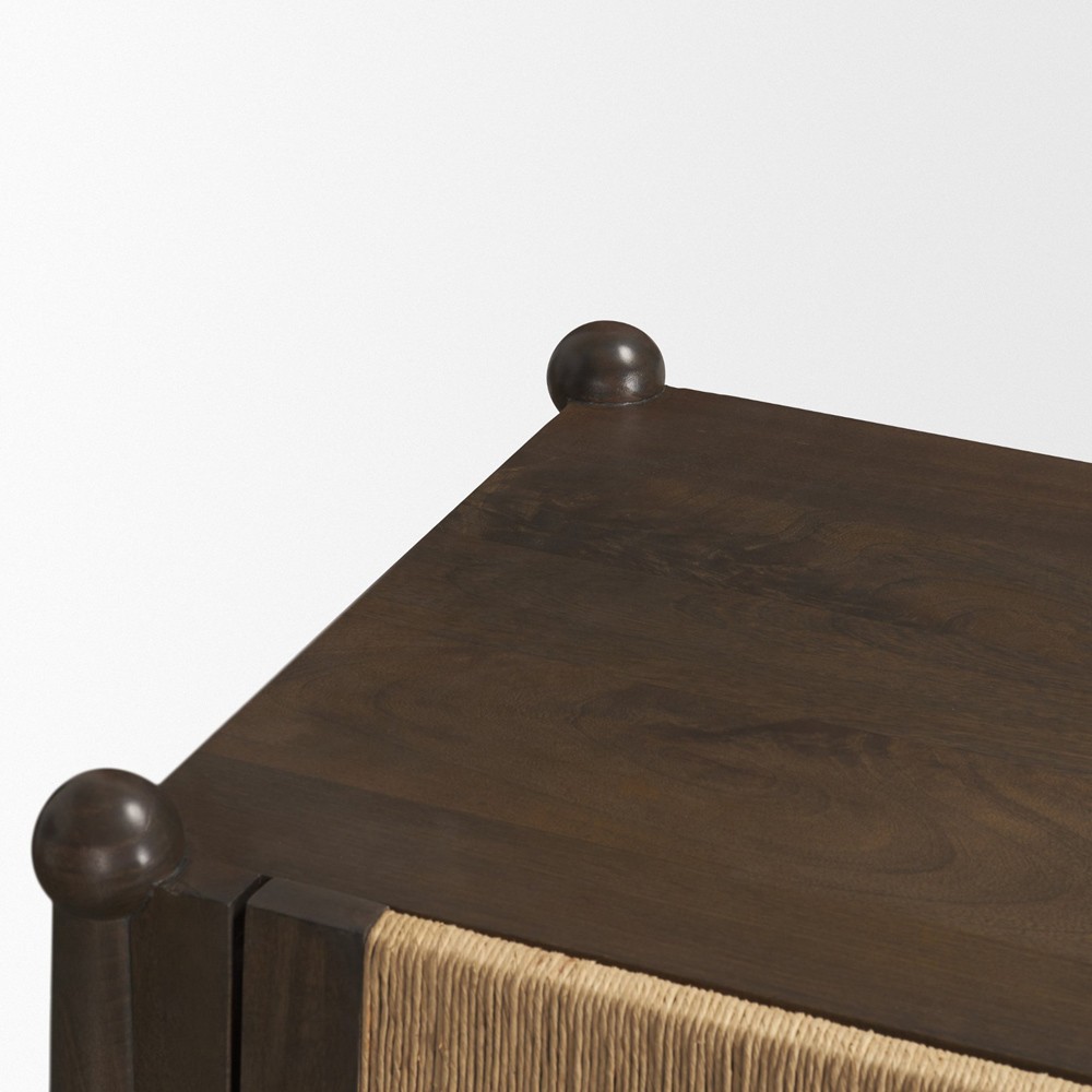 Delphia Coastal Beach Dark Brown Wood Woven Rope Sideboard|