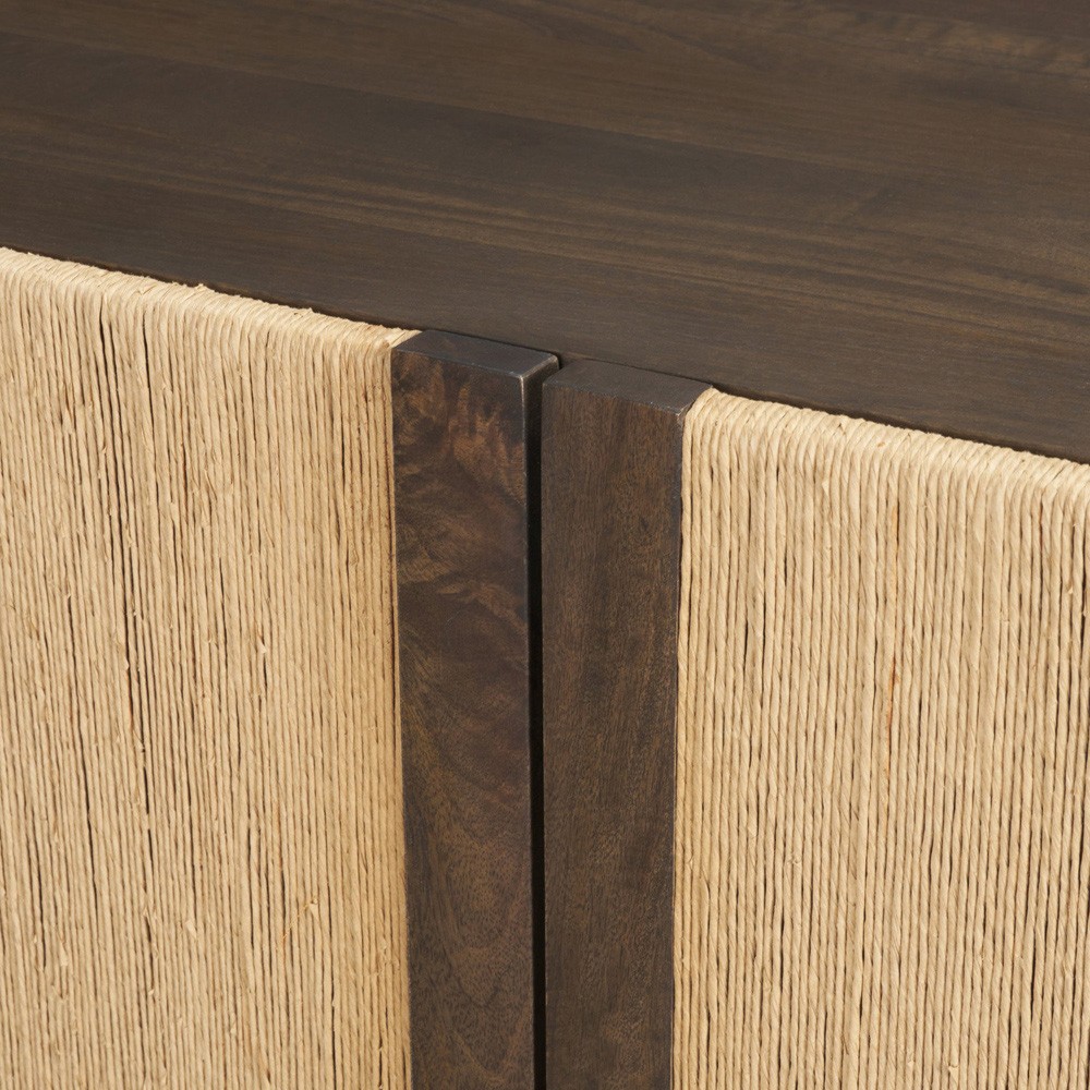 Delphia Coastal Beach Dark Brown Wood Woven Rope Sideboard|