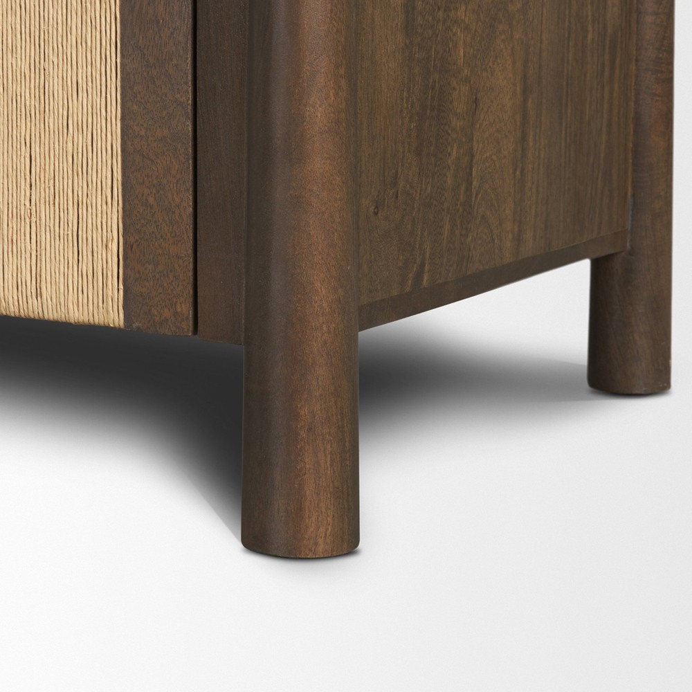 Delphia Coastal Beach Dark Brown Wood Woven Rope Sideboard|