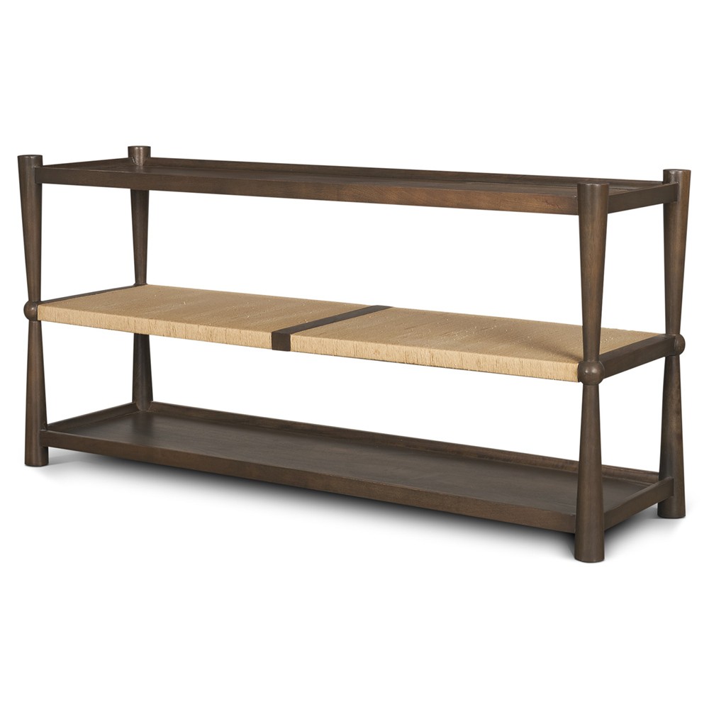 Delphia Coastal Beach Dark Brown Wood Woven Rope Console Table|