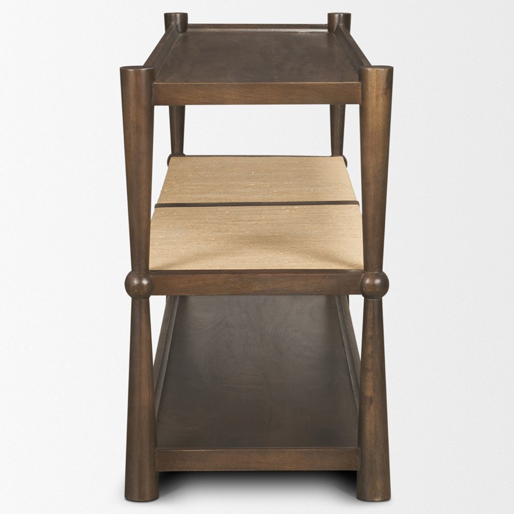 Delphia Coastal Beach Dark Brown Wood Woven Rope Console Table|