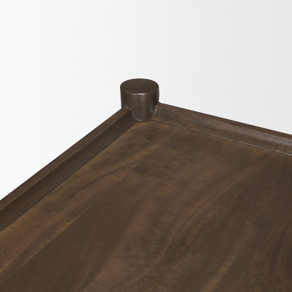 Delphia Coastal Beach Dark Brown Wood Woven Rope Console Table|