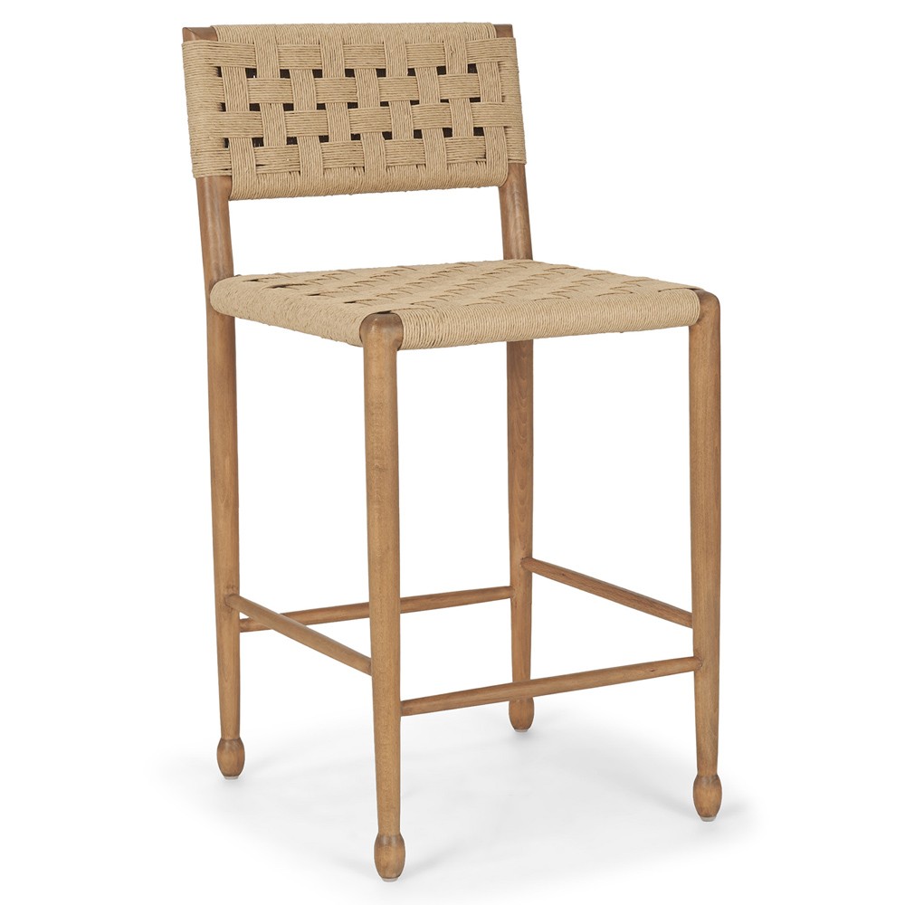 Amael Coastal Beach Brown Wood Woven Rope Counter Stool|